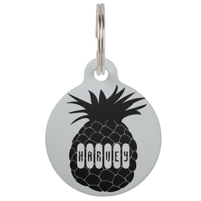 Classic Black and White Pineapple Pattern Pet Tag (Front)