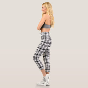 Classic Black and White Plaid Capri Leggings