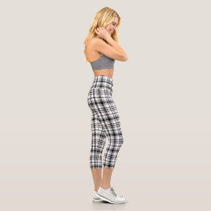  Classic Black and White Plaid  Capri Leggings
