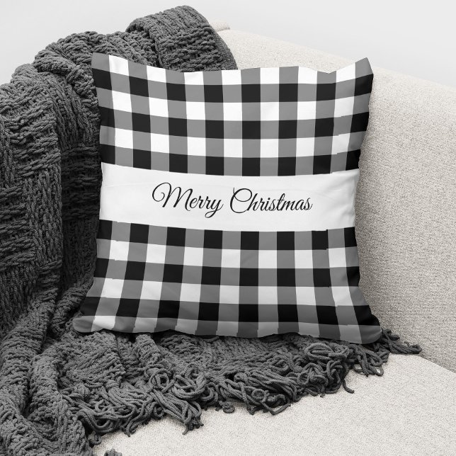 Classic Black And White Plaid Merry Christmas Cushion (Creator Uploaded)