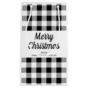 Classic Black And White Plaid Merry Christmas Small Gift Bag