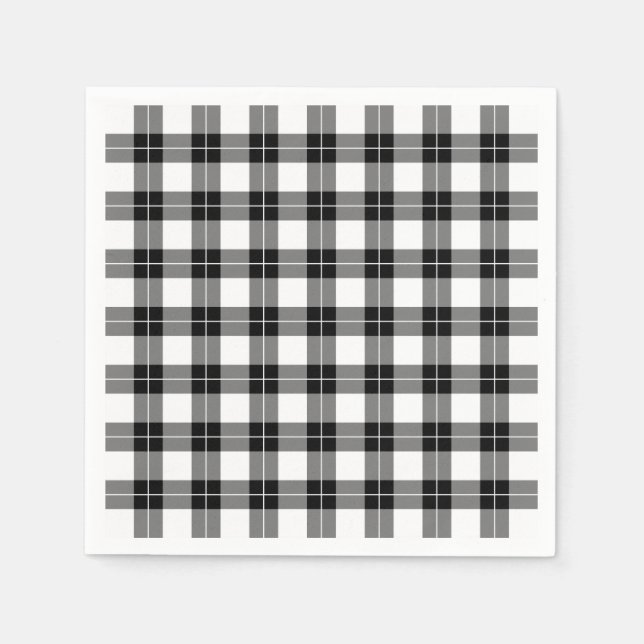 Classic Black and White Plaid Pattern Napkin (Front)