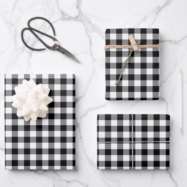 Classic Black And White Plaid Pattern Wrapping Paper Sheet (Front)