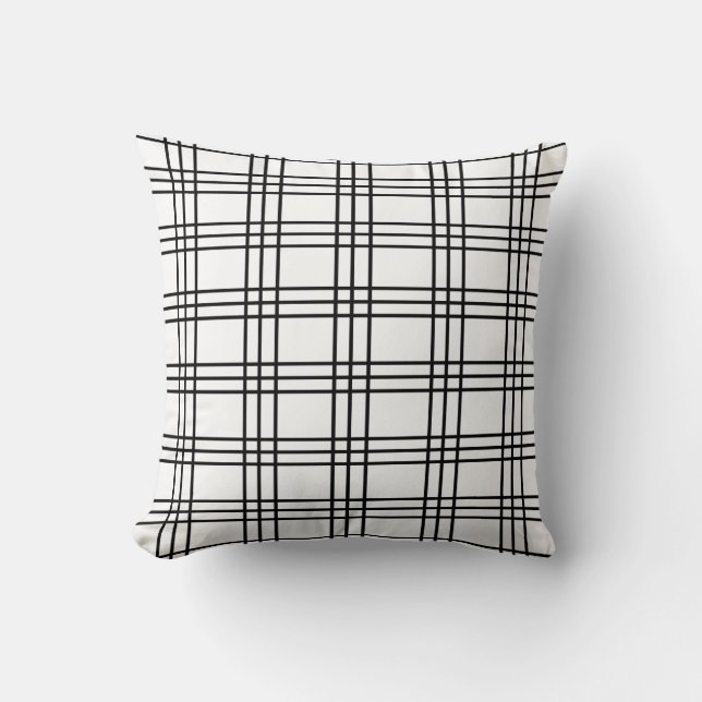Classic Black and White Plaid Tartan Cushion (Front)