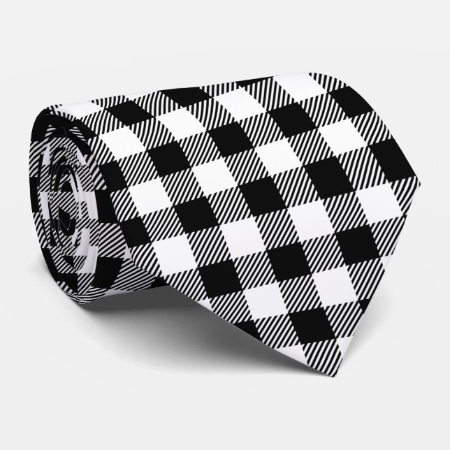 Classic Black and White Plaid Tie (Rolled)