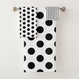 Classic Black and White Polka Dot Bath Towel Set