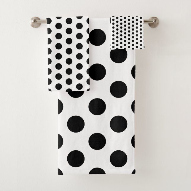 Classic Black and White Polka Dot Bath Towel Set (Insitu)