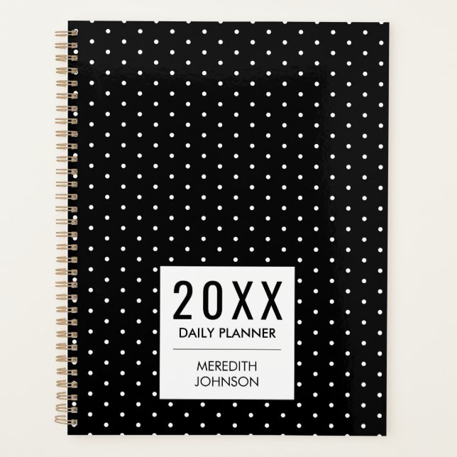 Classic Black And White Polka Dot Daily Planner (Front)