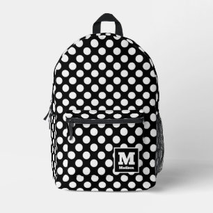 Classic Black and White Polka Dots Monogram Name Printed Backpack