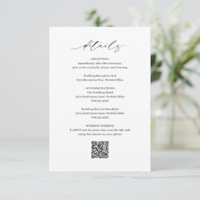 Classic Black and White QR Code Elegant Wedding Enclosure Card (Standing Front)
