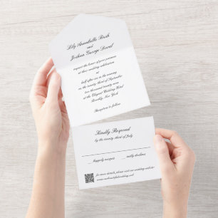 Classic Black and White QR Code Timeless Wedding All In One Invitation