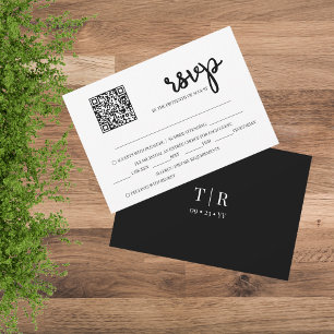 Classic Black and White QR Code Wedding  RSVP Card