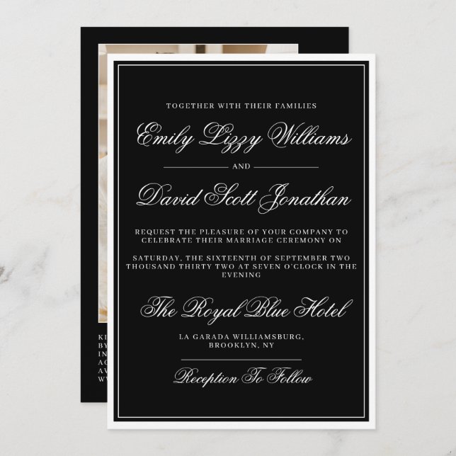 Classic Black and White Regal Traditional QR Photo Invitation (Front/Back)