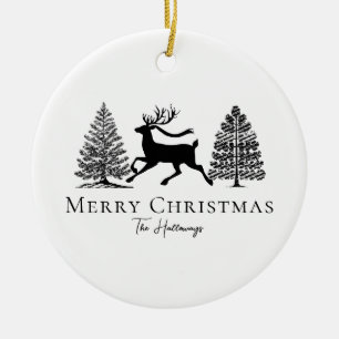 Classic Black and White Reindeer Photo Ceramic Tree Decoration