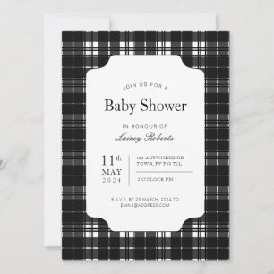 Classic Black and White Robertson Plaid Check Invitation