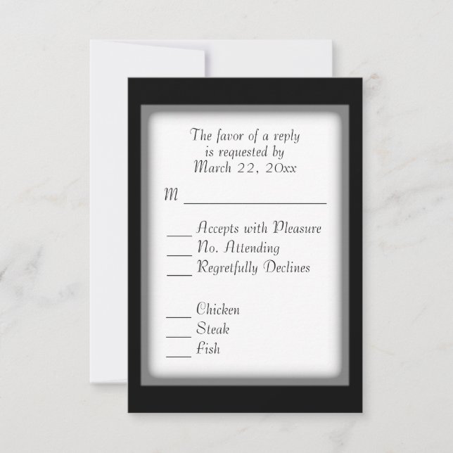 Classic Black and White RSVP with Menu Choice (Front)