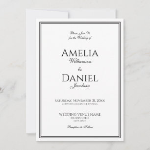 Classic Black and White Script Formal Wedding Invitation