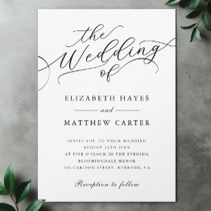 Classic Black and White Script Wedding Invitation
