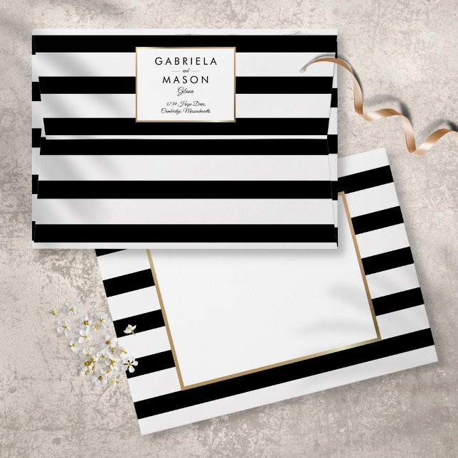 Classic Black And White Stripe Gold Border Envelope (Creator Uploaded)