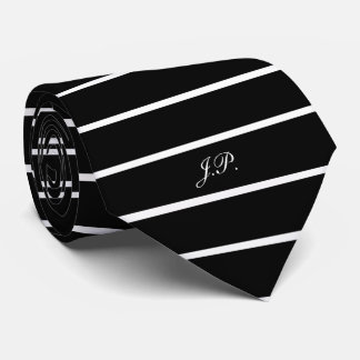 Classic Black and White Stripe Patterned Initials Tie