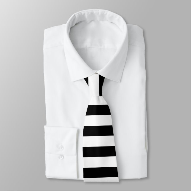 Classic Black and White Striped Pattern Tie (Tied)