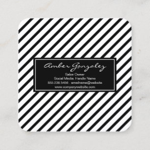 Classic Black and White Stripes Square Business Card