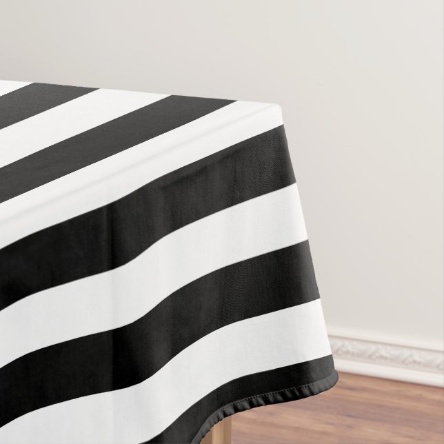 Classic Black and White Stripes Tablecloth (In Situ)