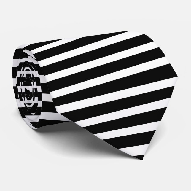 Classic Black And White Stripes Tie (Rolled)