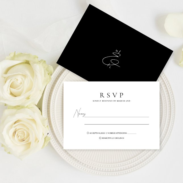 Classic Black and White Stylish Monogram Wedding RSVP Card (Creator Uploaded)