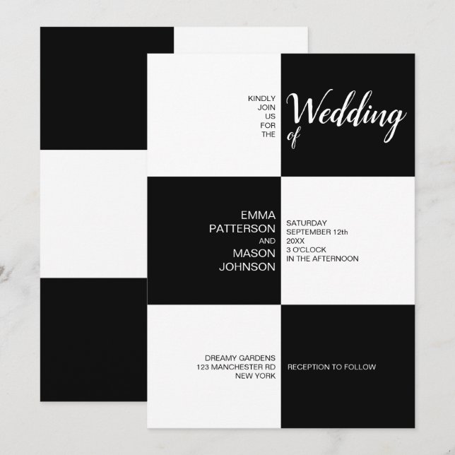 Classic Black and White Tiles Invitation (Front/Back)