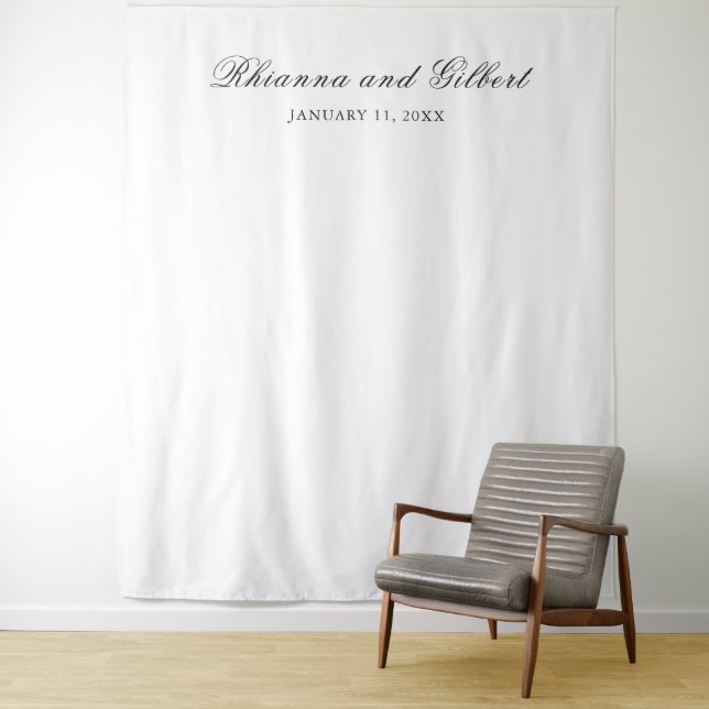 Classic Black and White Timeless Wedding Backdrop Tapestry (In Situ)