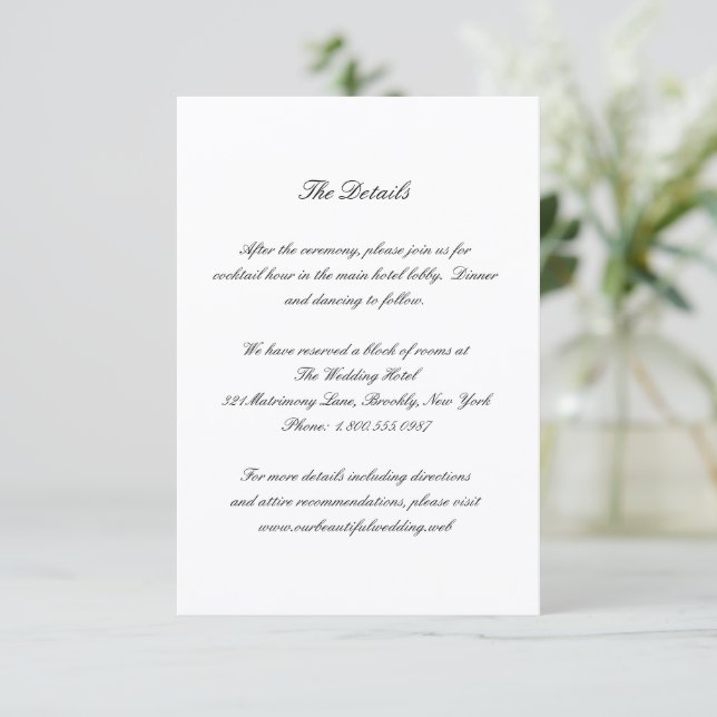 Classic Black and White Timeless Wedding Enclosure Card (Standing Front)