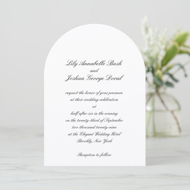 Classic Black and White Timeless Wedding Invitation (Standing Front)