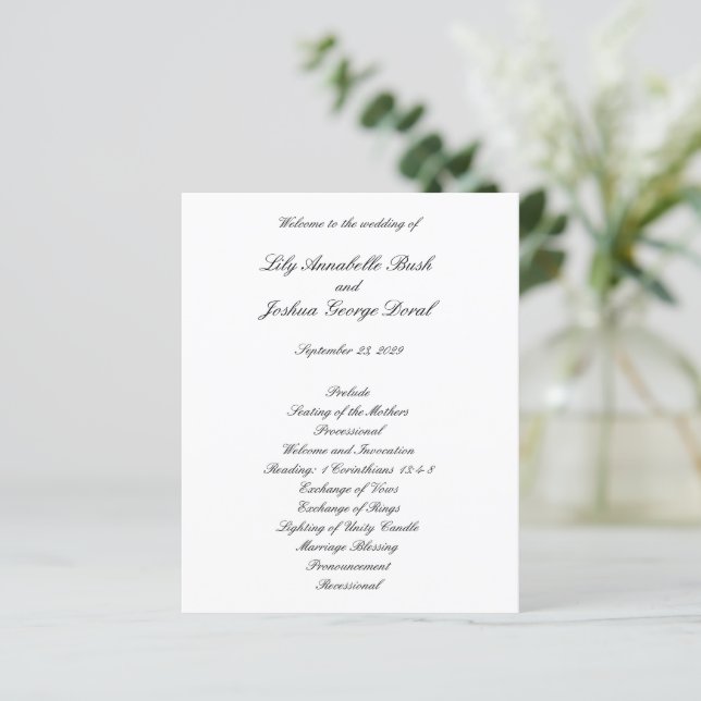 Classic Black and White Timeless Wedding Program (Standing Front)
