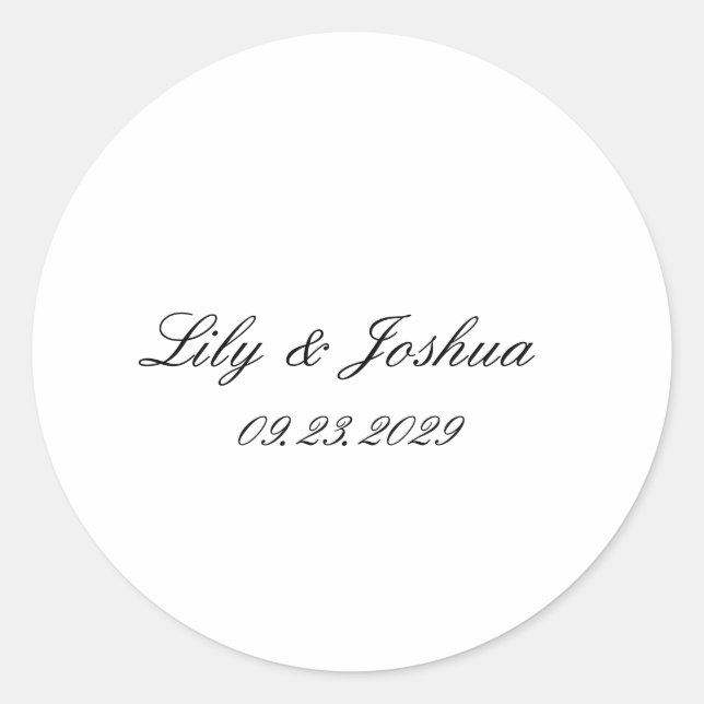 Classic Black and White Timeless Wedding Round Sticker (Front)