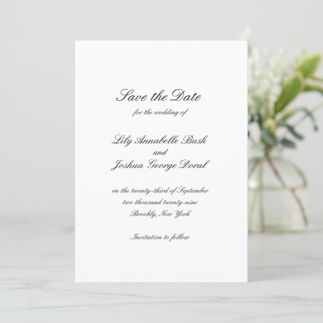 Classic Black and White Timeless Wedding Save The Date (Standing Front)