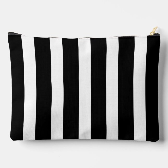 Classic Black and White Vertical Striped Accessory Pouch (Back)
