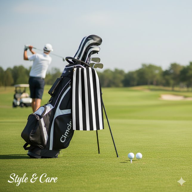 Classic Black and White Vertical Striped Golf Towel (Classic Black and White Vertical Striped Golf Towel)