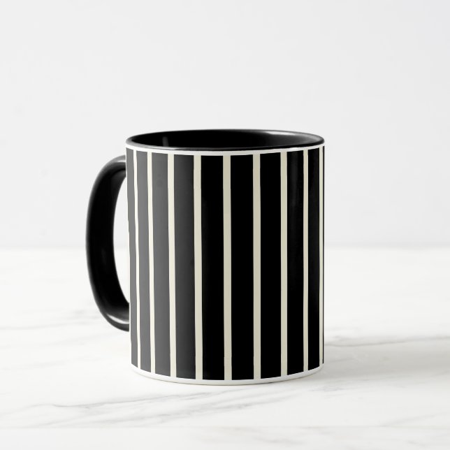 Classic Black and White Vertical Stripes Pattern Mug (Front Left)