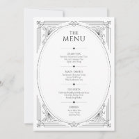 Classic black and white vintage frame wedding menu