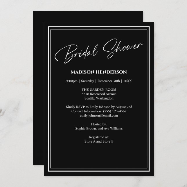Classic Black and White Wedding Bridal Shower Invitation (Front/Back)