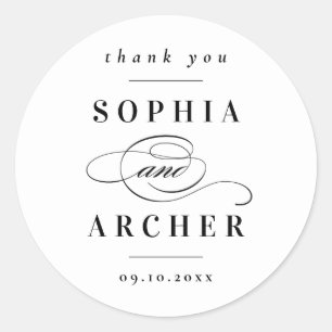 Classic Black and White Wedding Classic Round Sticker