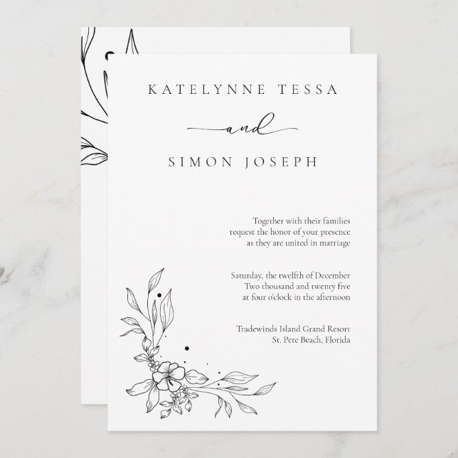 Classic Black and White Wedding Invitation (Front/Back)
