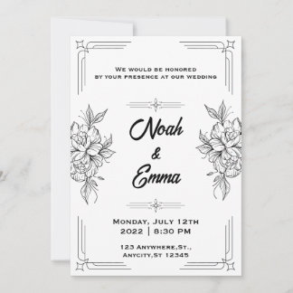 Classic black and white wedding invitation 