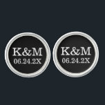 Classic Black and White Wedding Monogram Groom Cufflinks<br><div class="desc">Personalised wedding cufflink design for the groom features a classic monogram of the couple's initials and wedding date.  Black background and white text colours can be modified to coordinate with any wedding colour scheme.</div>