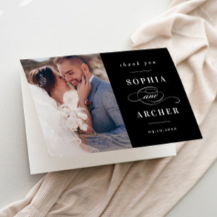 Classic Black and White Wedding Photo Thank You Card