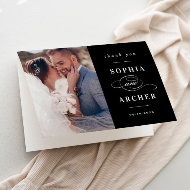 Classic Black and White Wedding Photo Thank You Card (Elegant Type Black and White Photo Wedding Thank You Card.)