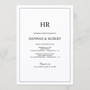 Classic Black and White Wedding Rehearsal Dinner Invitation