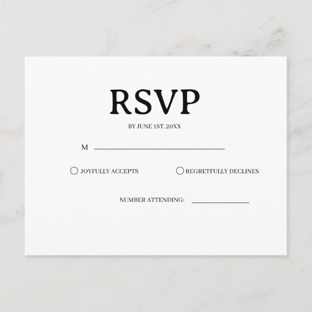 Classic Black and White Wedding Rsvp Card (Front)