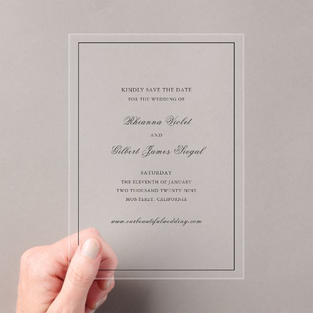 Classic Black and White Wedding Save the Date Acrylic Invitations (Insitu (Handheld))